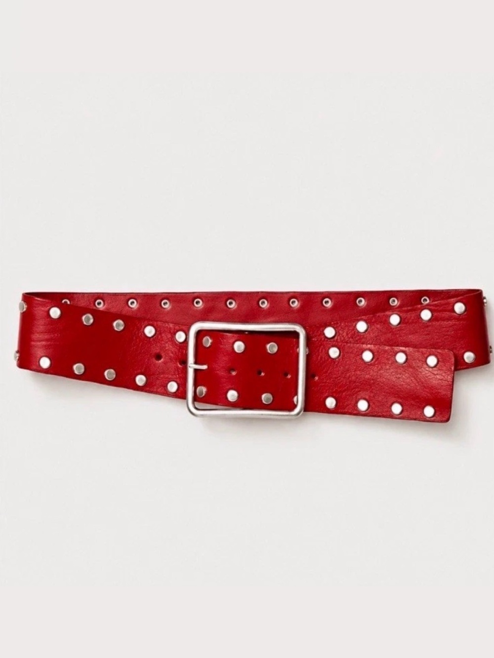NWT Free People Sour Cherry Red & Silver Studded Hex Hip Belt Size Y2K M/L